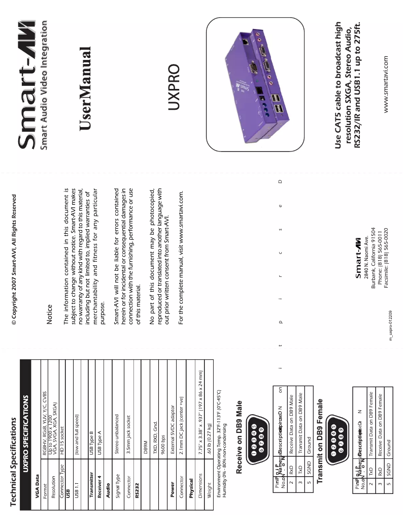 Imagen de la primera página del manual del dispositivo UX-PROS