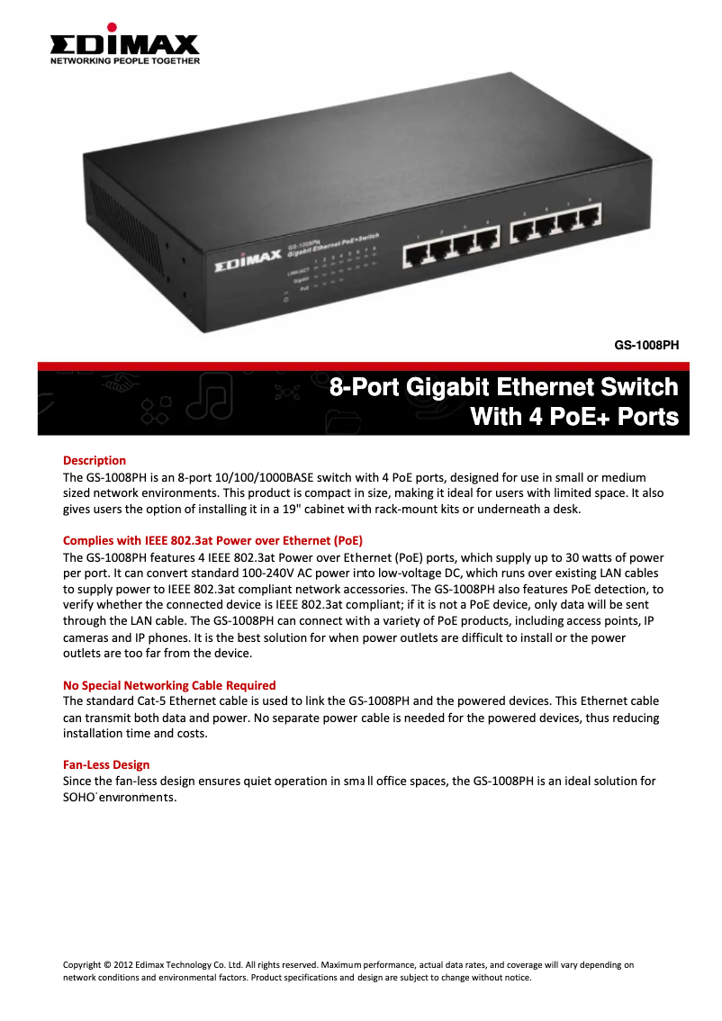 Página nº 1 - Ficha técnica Edimax GS-1008PH