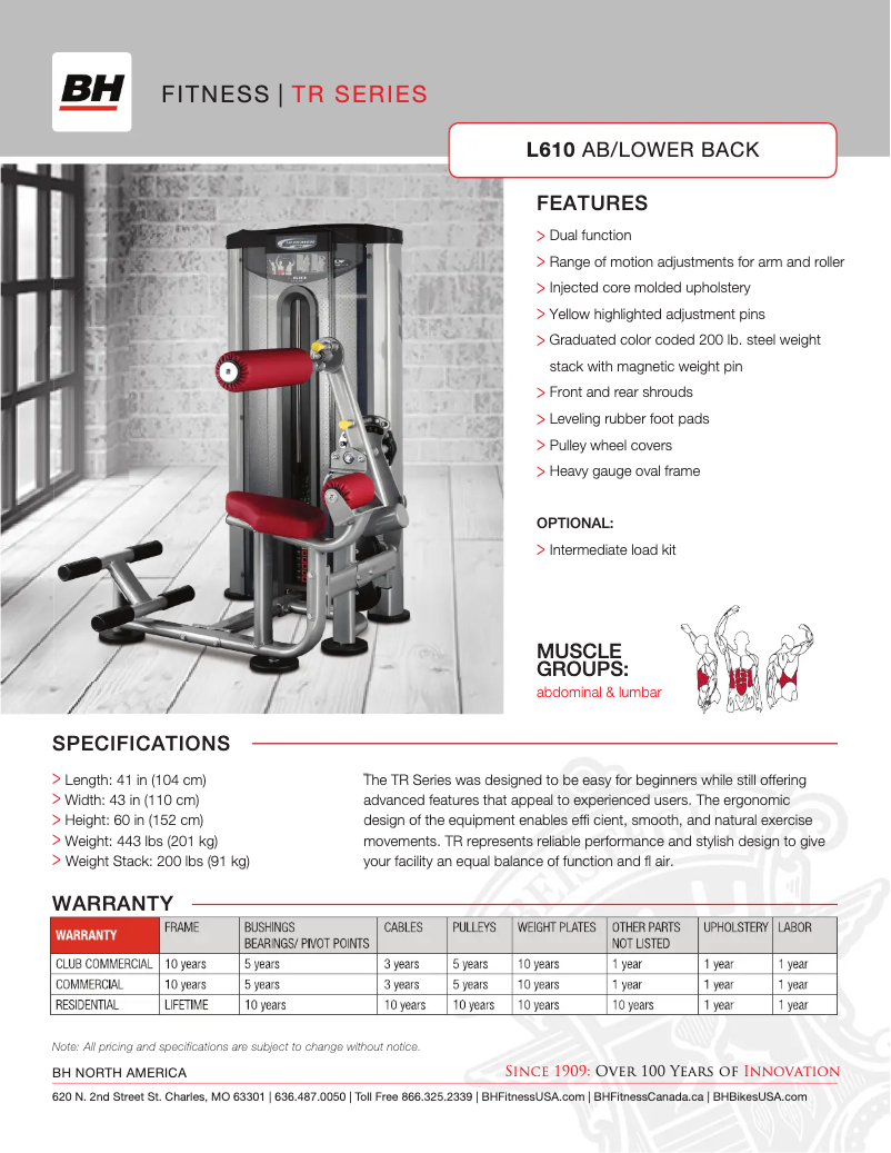 Página 1 del manual Ficha técnica BH Fitness L610