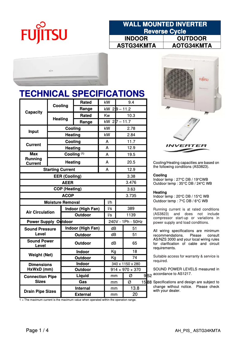 Página 1 del manual Ficha técnica Fujitsu Lifestyle ASTG34KMTA