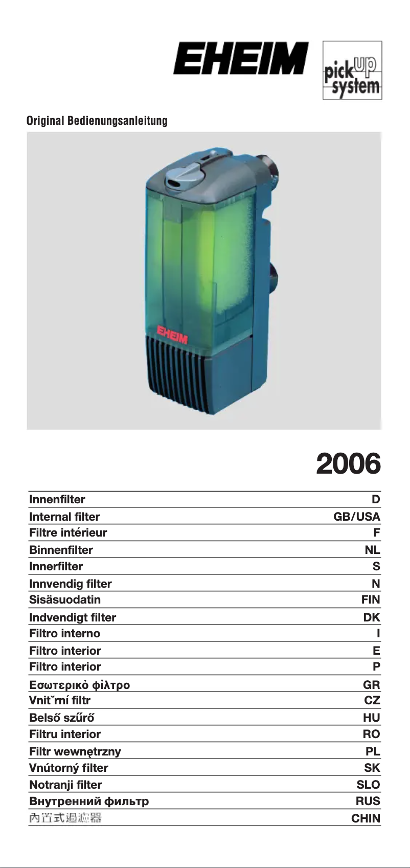 Página 1 del manual Manual de usuario Eheim PickUp 2006