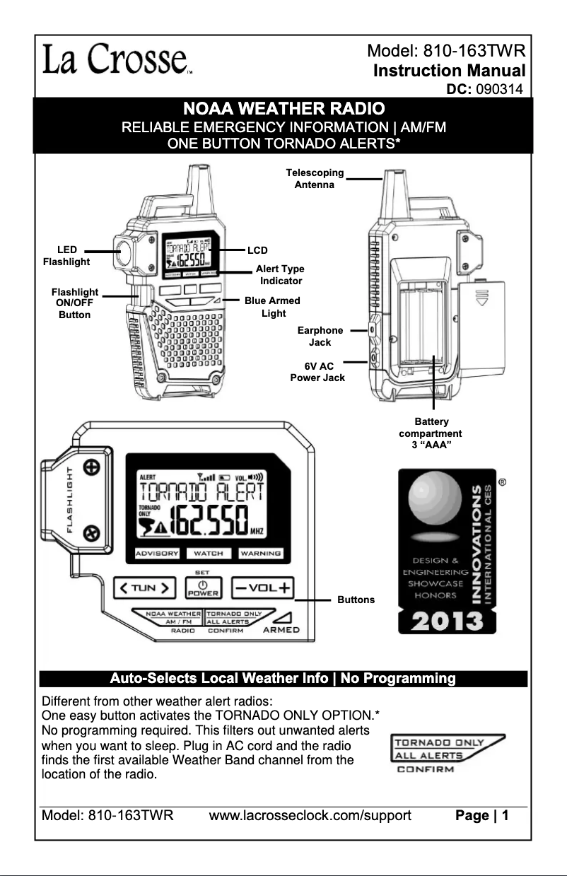 Página 1 del manual Manual de usuario La Crosse Technology 810-163TWR