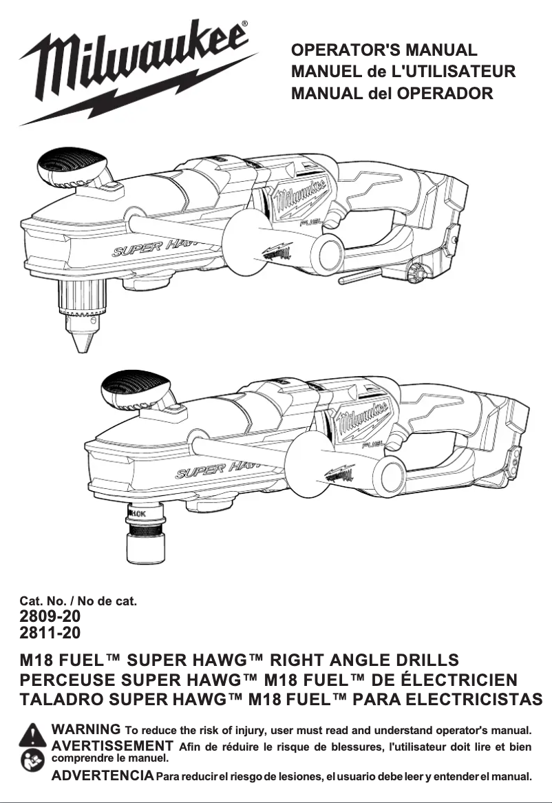 Página 1 del manual Manual de usuario Milwaukee M18 Fuel Super Hawg 2809-22