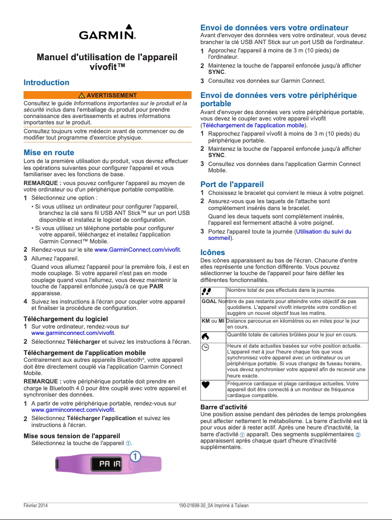 Imagen de la primera página del manual del dispositivo vívofit