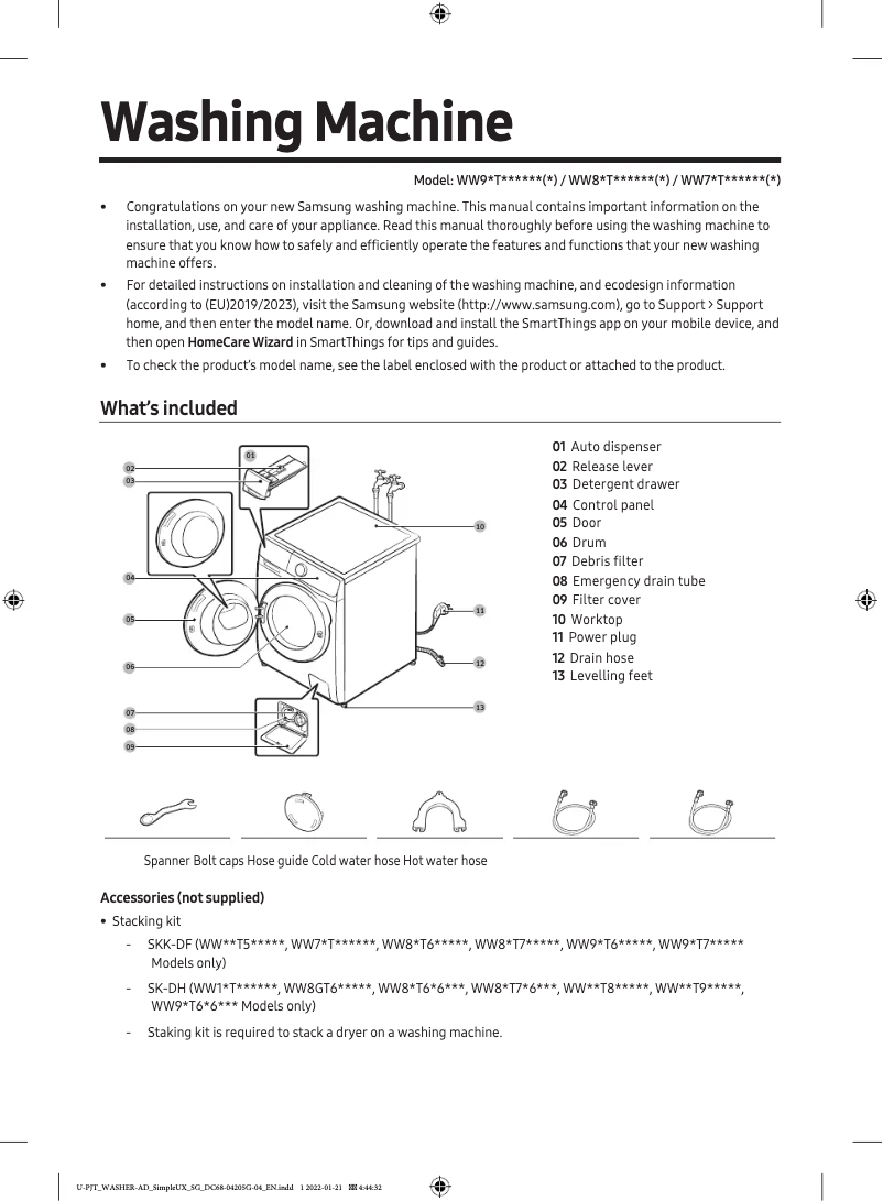 Imagen de la primera página del manual del dispositivo WW80T534DAE