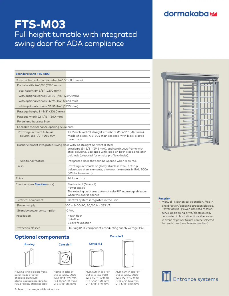 Página 1 del manual Manual de usuario Dormakaba FTS-M03
