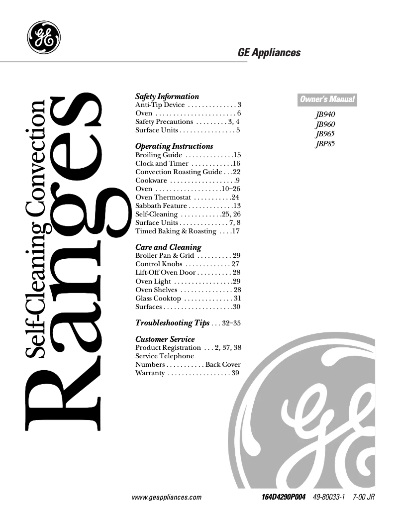 Imagen de la primera página del manual del dispositivo Profile Performance JB965SCSS