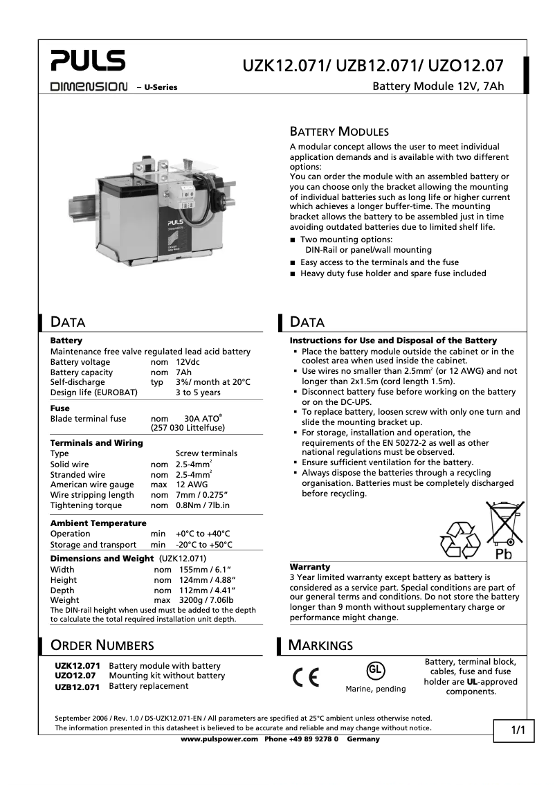 Imagen de la primera página del manual del dispositivo DIMENSION UZK12.071