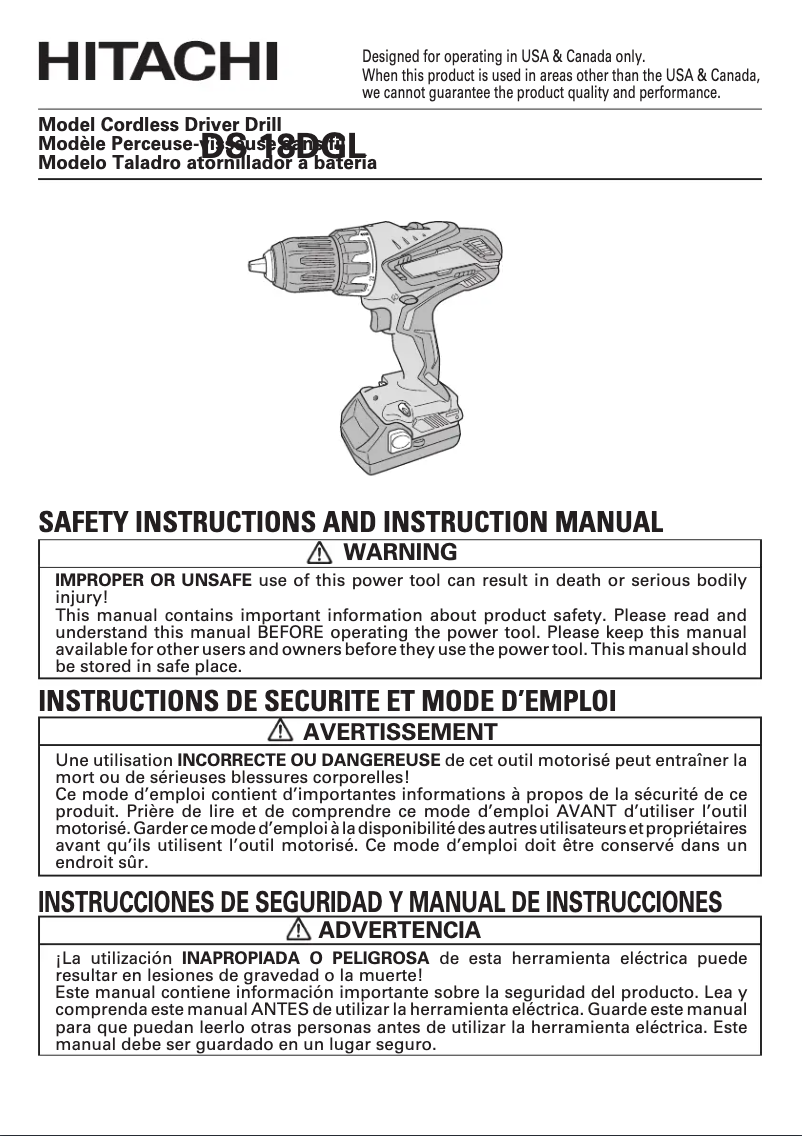 Página 1 del manual Manual de usuario HiKOKI DS 18DGL