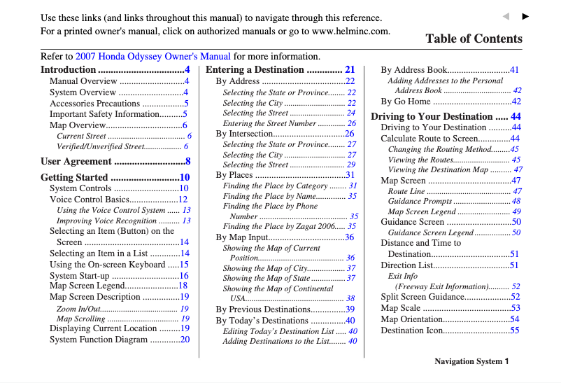 Imagen de la primera página del manual del dispositivo Odyssey (2007)