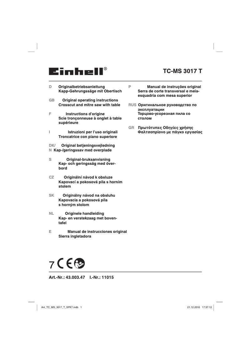 Página 1 del manual Manual de usuario Einhell TC-MS 3017 T