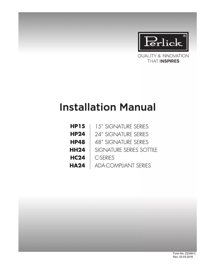 Página 1 del manual Guía de instalación Perlick Signature Series HP48WO-S-3-3L-3R