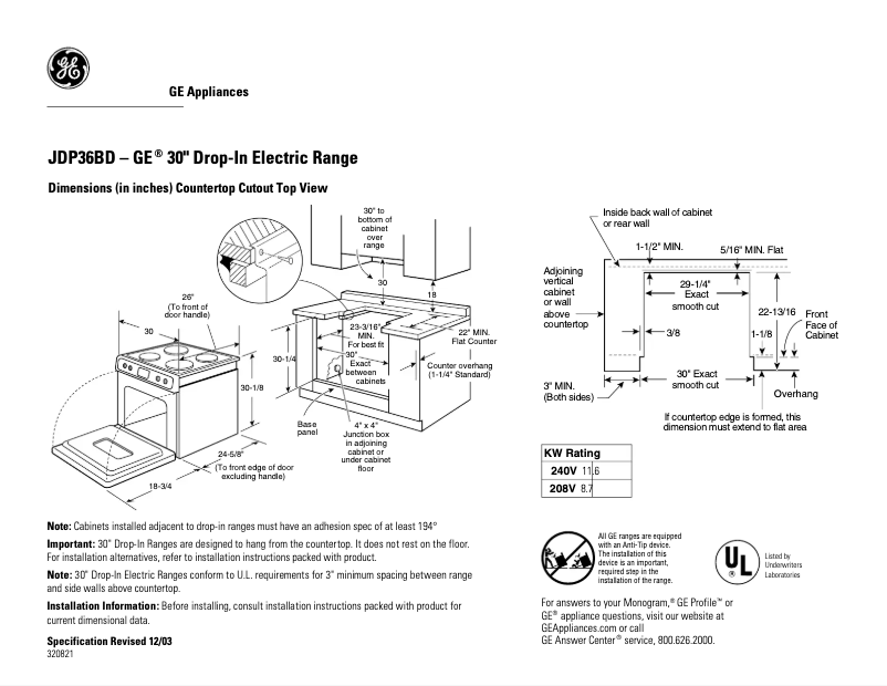 Página 1 del manual Ficha técnica GE JDP36BDCT