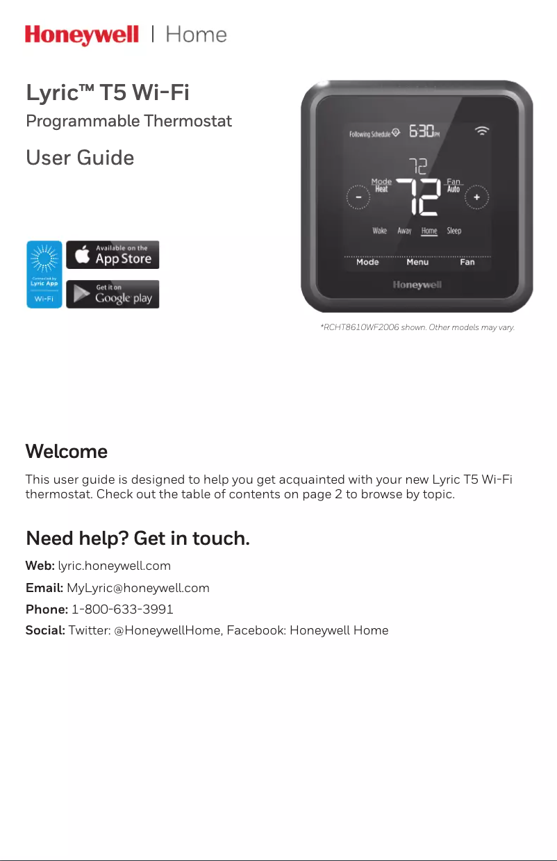 Página 1 del manual Manual de usuario Honeywell RCHT8612WF2005/W