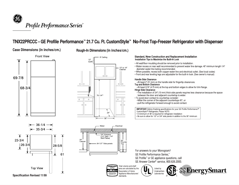Imagen de la primera página del manual del dispositivo Profile Performance TNX22PRCLCC