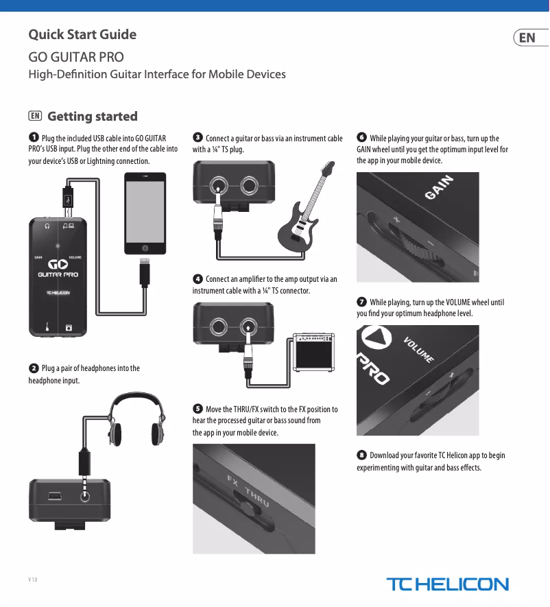 Página 1 del manual Guía de inicio rápido TC Helicon GO Guitar Pro