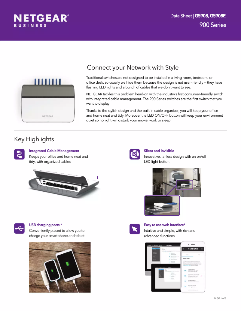 Página 1 del manual Ficha técnica Netgear GS908