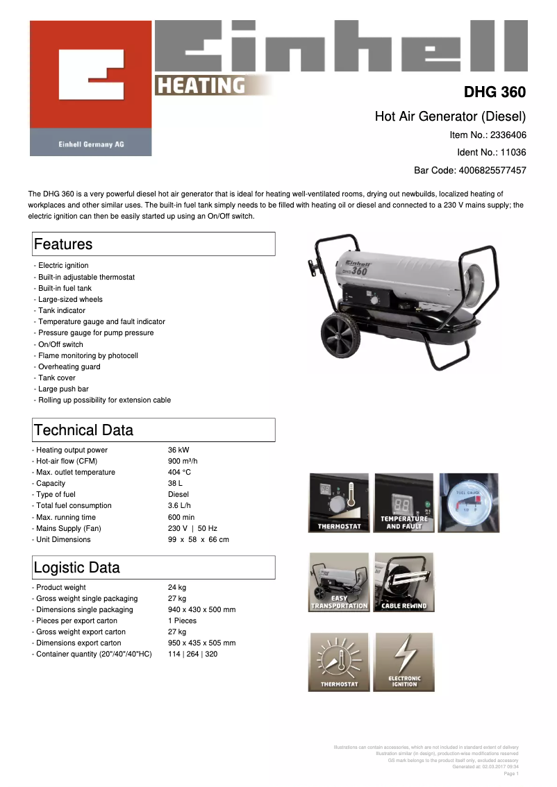 Imagen de la primera página del manual del dispositivo DHG 360