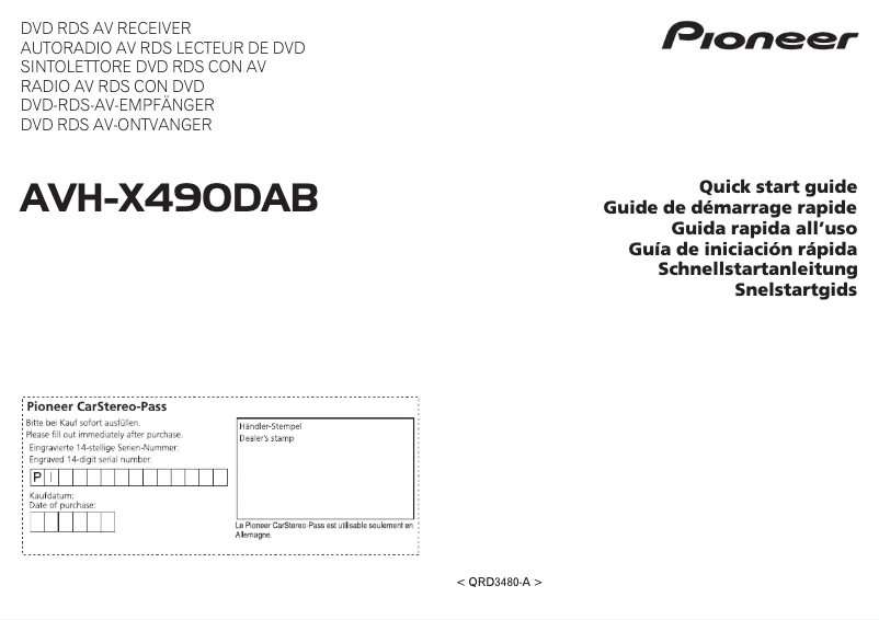 Imagen de la primera página del manual del dispositivo AVH-X490DAB