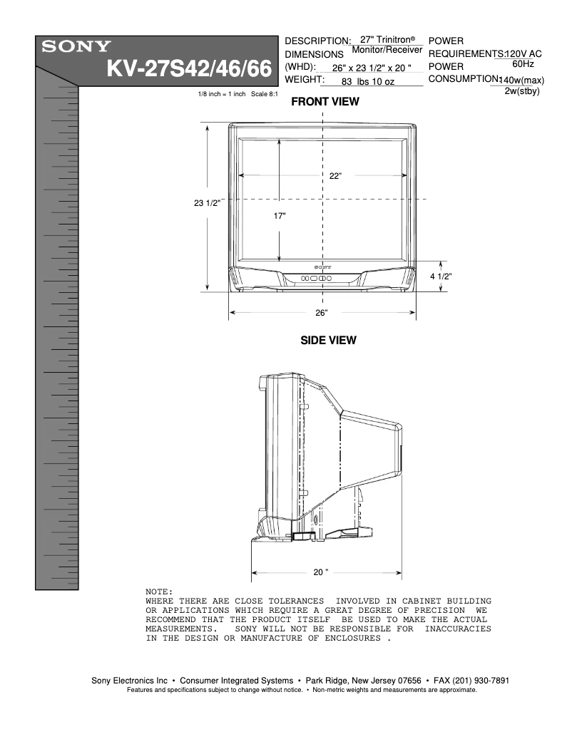 Imagen de la primera página del manual del dispositivo KV-27S66