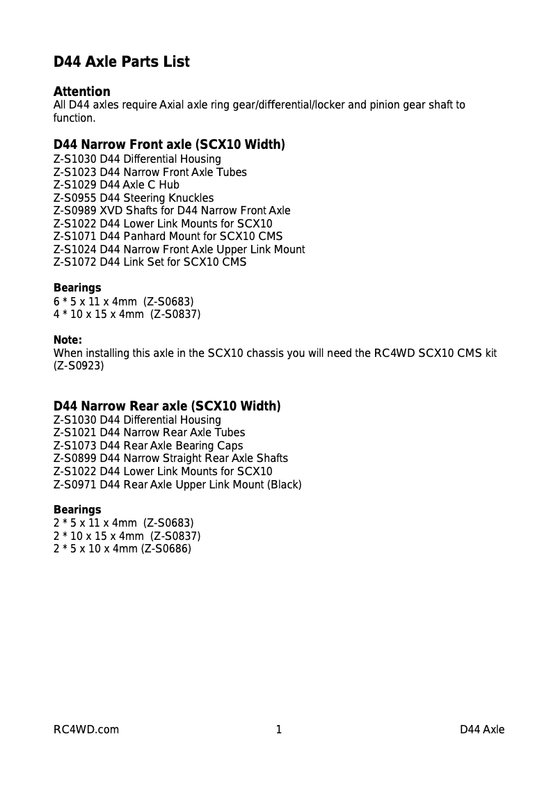 Página 1 del manual Manual de usuario RC4WD Z-S1027