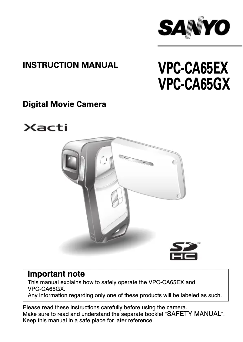 Imagen de la primera página del manual del dispositivo Xacti VPC-CA65GX