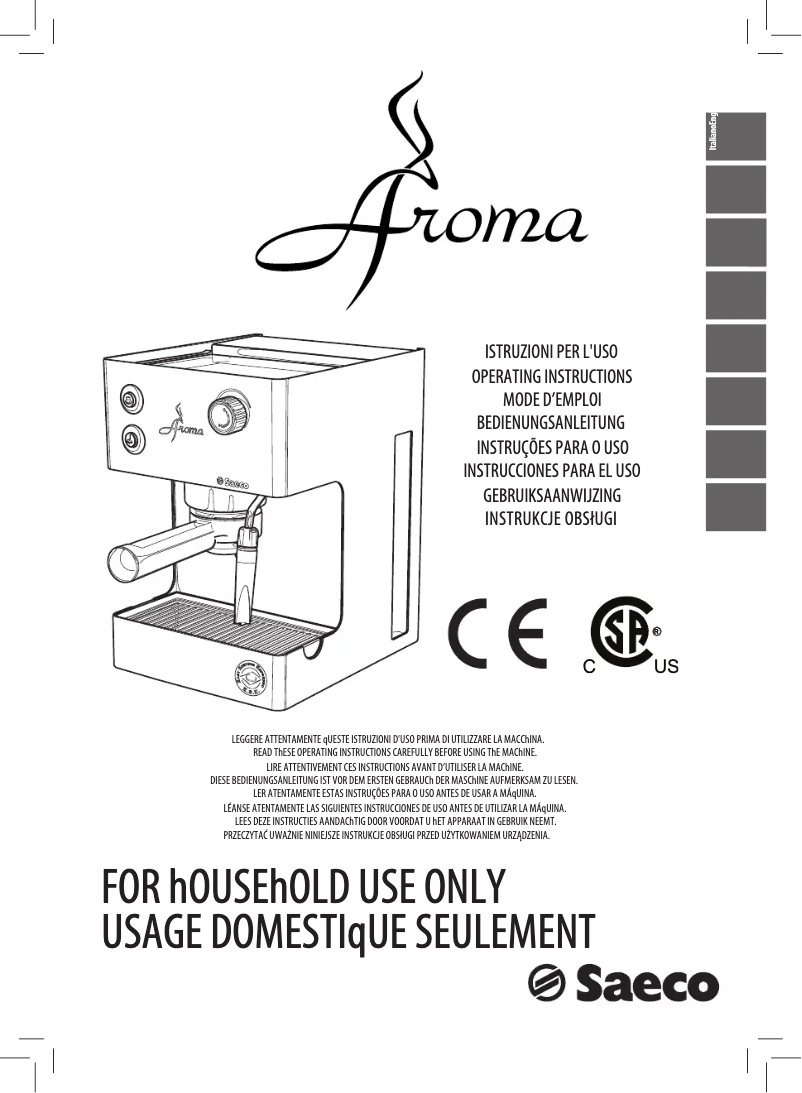 Página nº 1 - Manual de usuario Philips Saeco Aroma RI9376