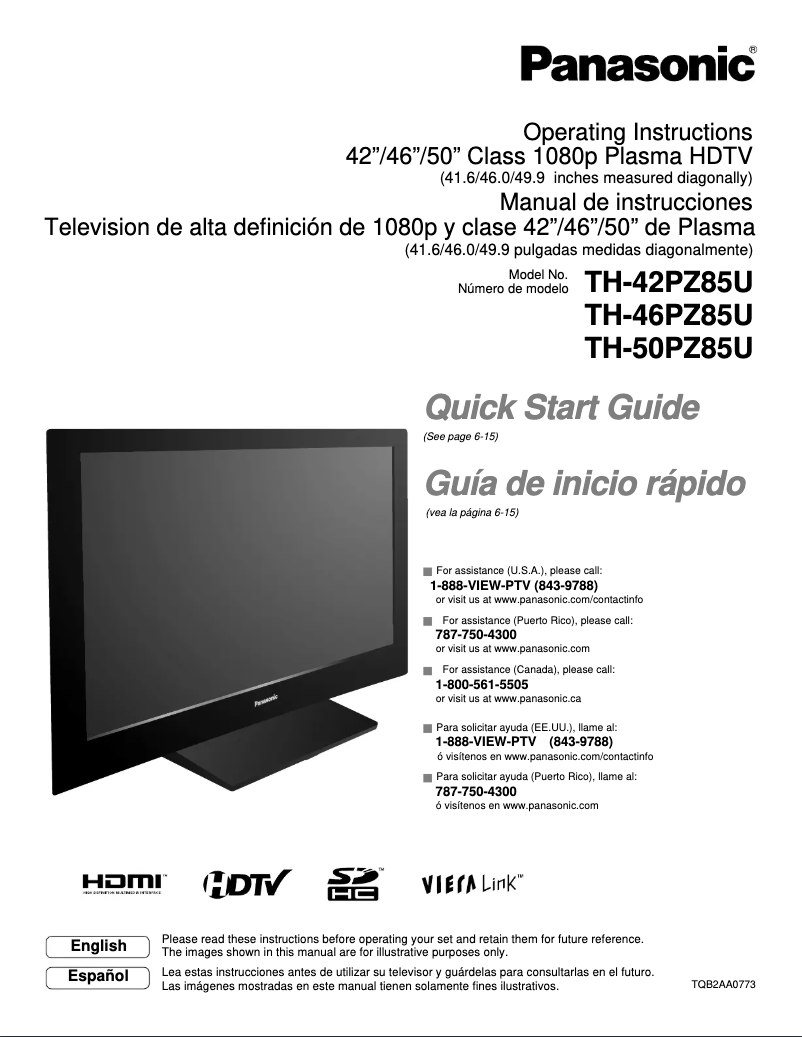 Imagen de la primera página del manual del dispositivo Viera TH-46PZ85U