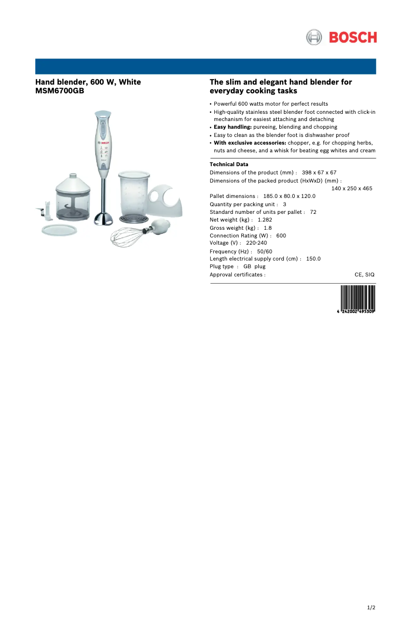 Página 1 del manual Ficha técnica Bosch MSM6700GB