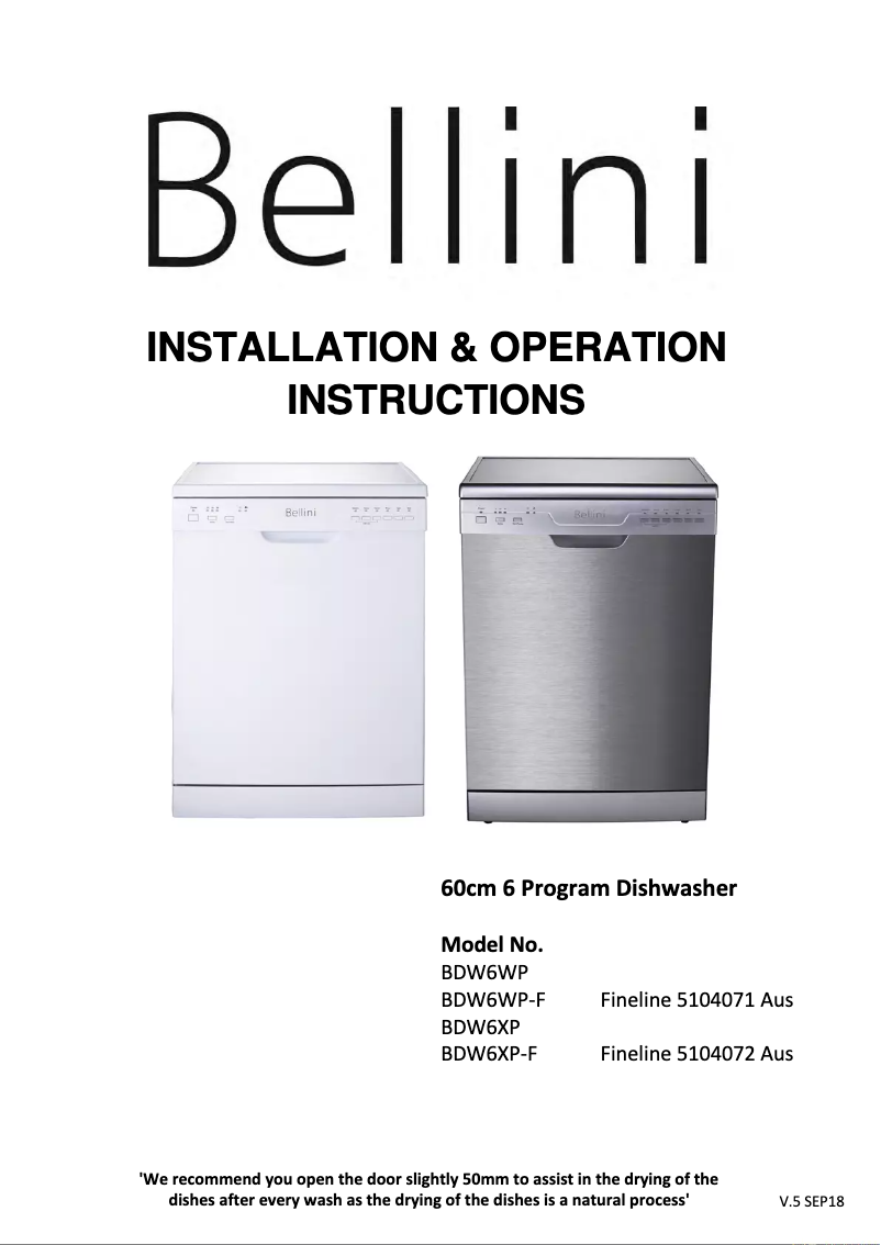 Página 1 del manual Manual de usuario Bellini BDW6WP-F