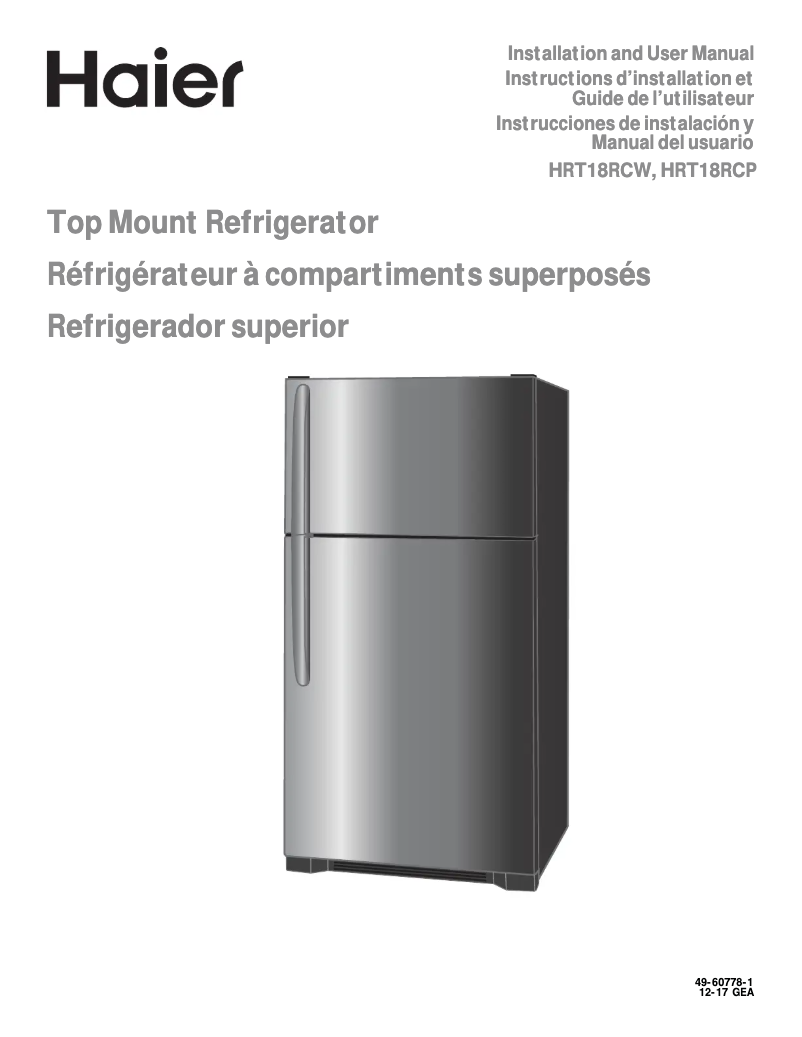 Imagen de la primera página del manual del dispositivo HRT18RCWW