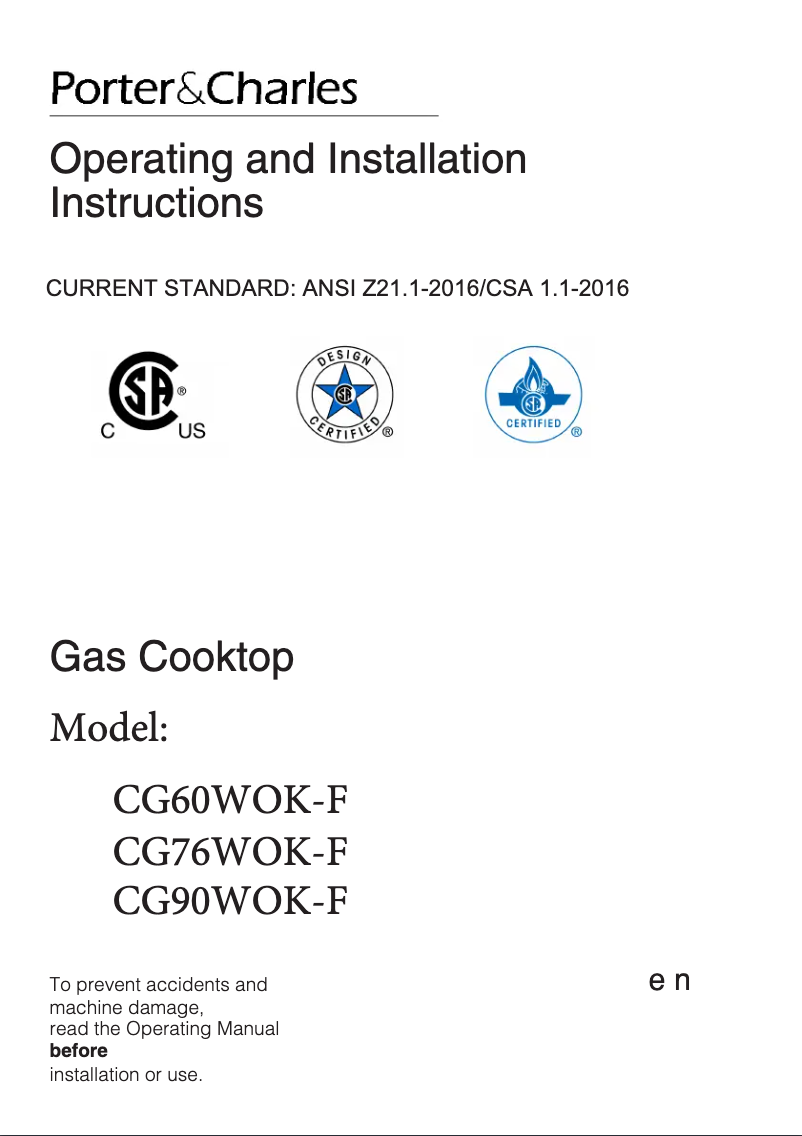 Página 1 del manual Manual de usuario Porter & Charles CG90WOK-F
