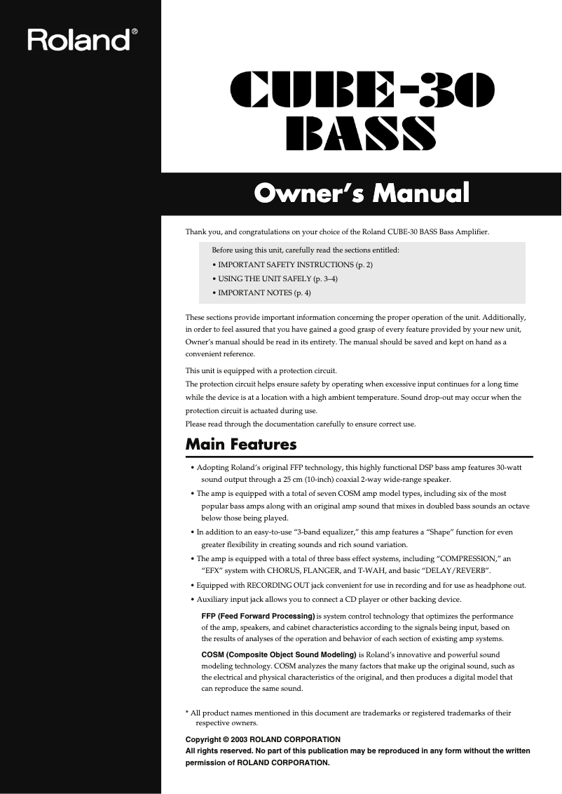 Imagen de la primera página del manual del dispositivo Cube-30 BASS