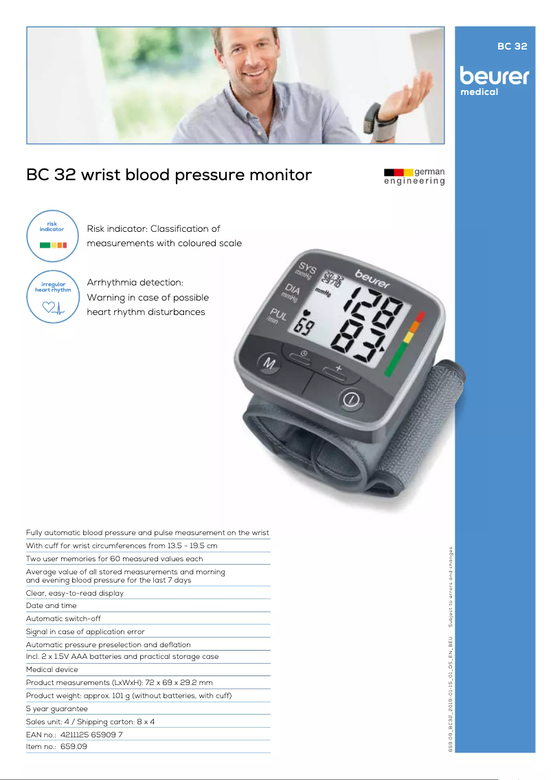 Página 1 del manual Ficha técnica Beurer BC 32