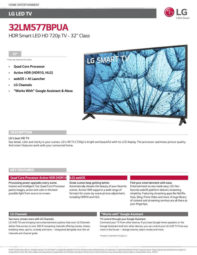 Imagen de la primera página del manual del dispositivo 32LM577BPUA