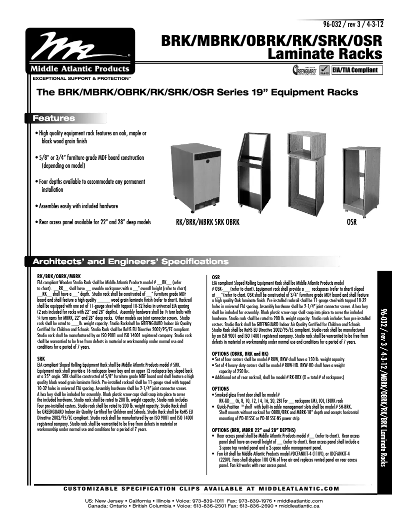 Página 1 del manual Manual de usuario Middle Atlantic RK-RR8