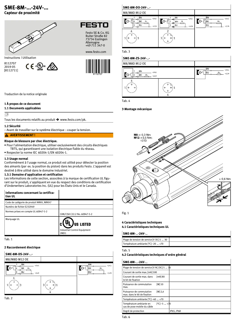 Imagen de la primera página del manual del dispositivo SME-8M-DS-24V-K-0,3-M8D