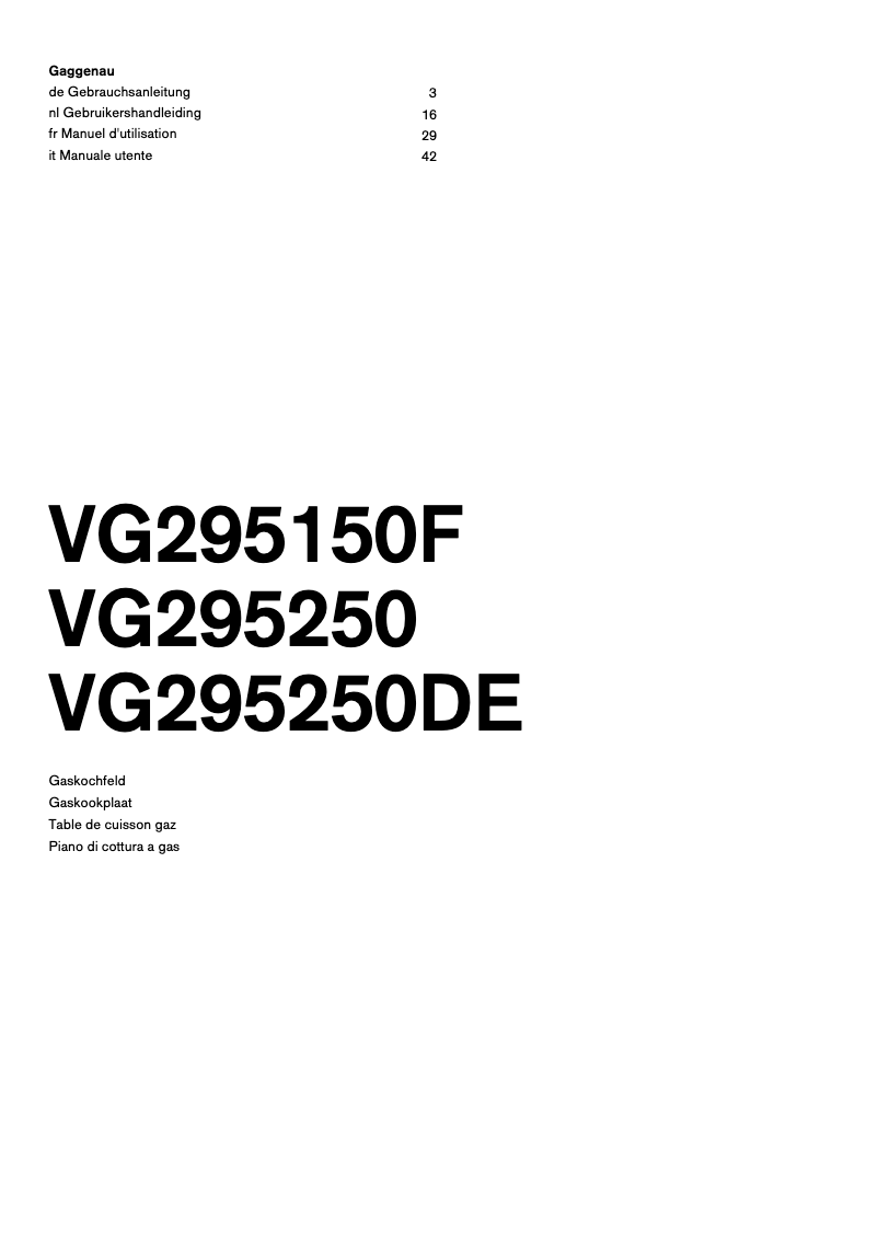 Página 1 del manual Manual de usuario Gaggenau VG295150F