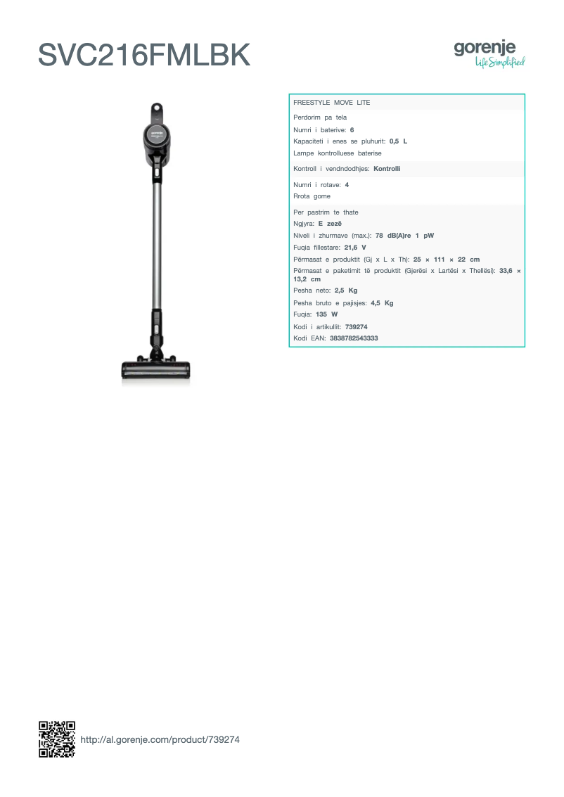 Página 1 del manual Manual de usuario Gorenje SVC216FMLBK
