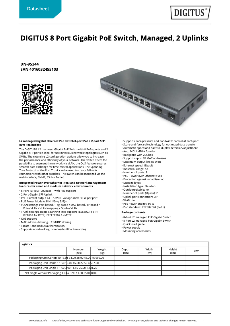 Imagen de la primera página del manual del dispositivo DN-95344