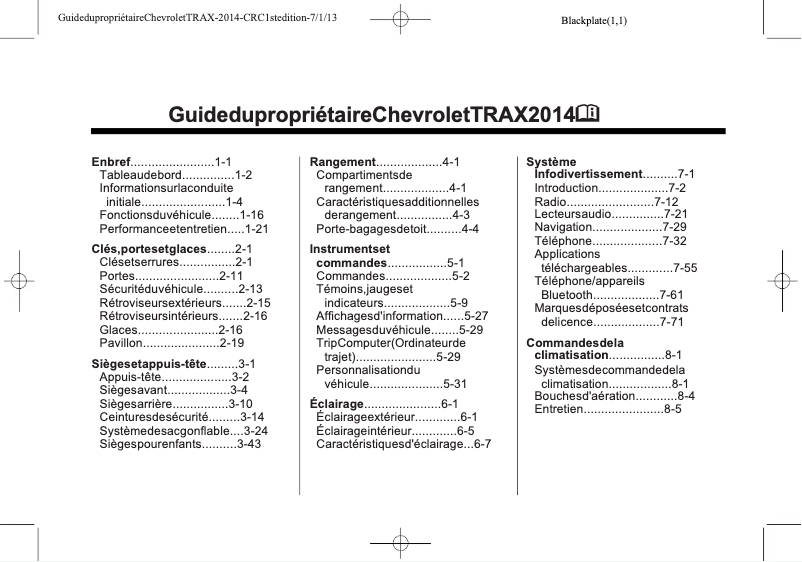 Página 1 del manual Manual de usuario Chevrolet Trax (2014)