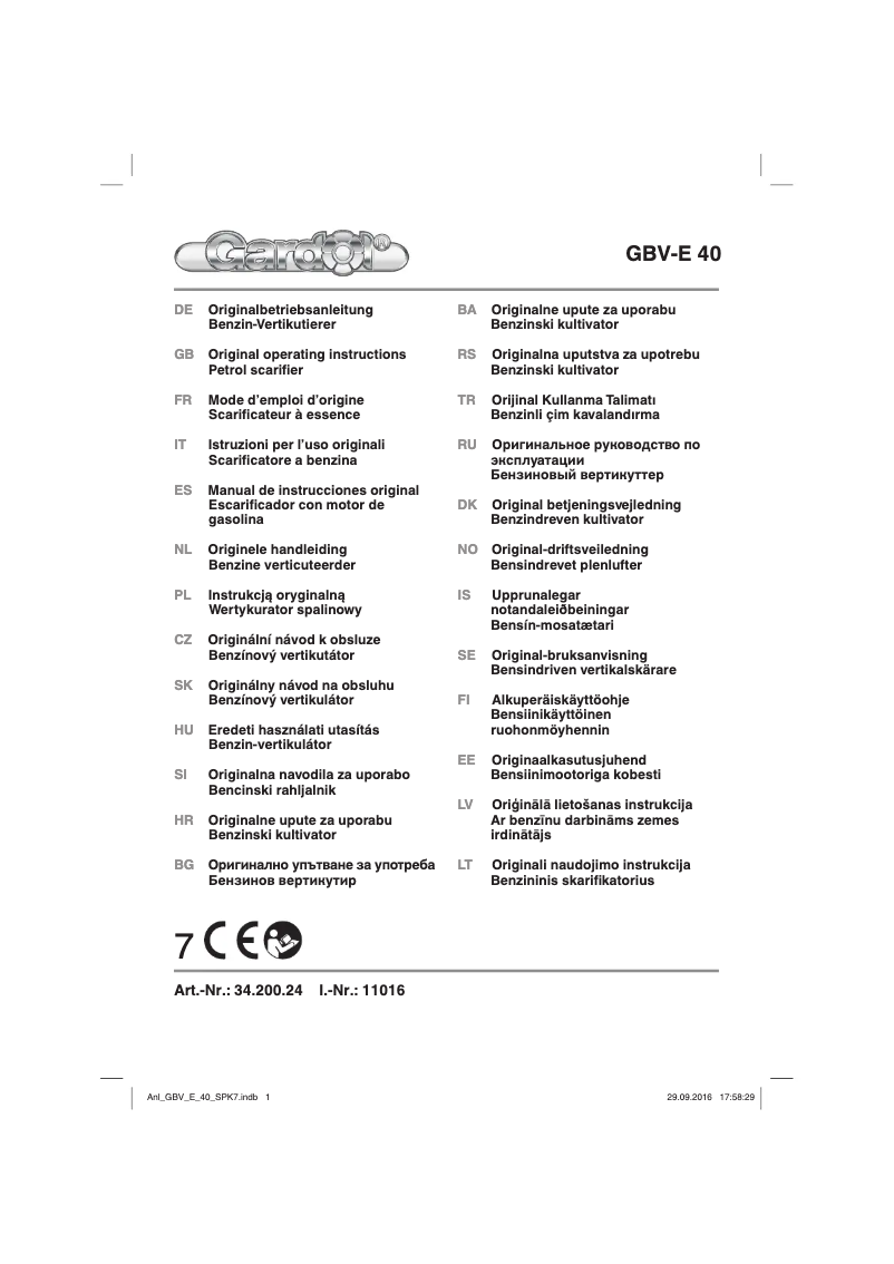 Imagen de la primera página del manual del dispositivo GBV-E 40