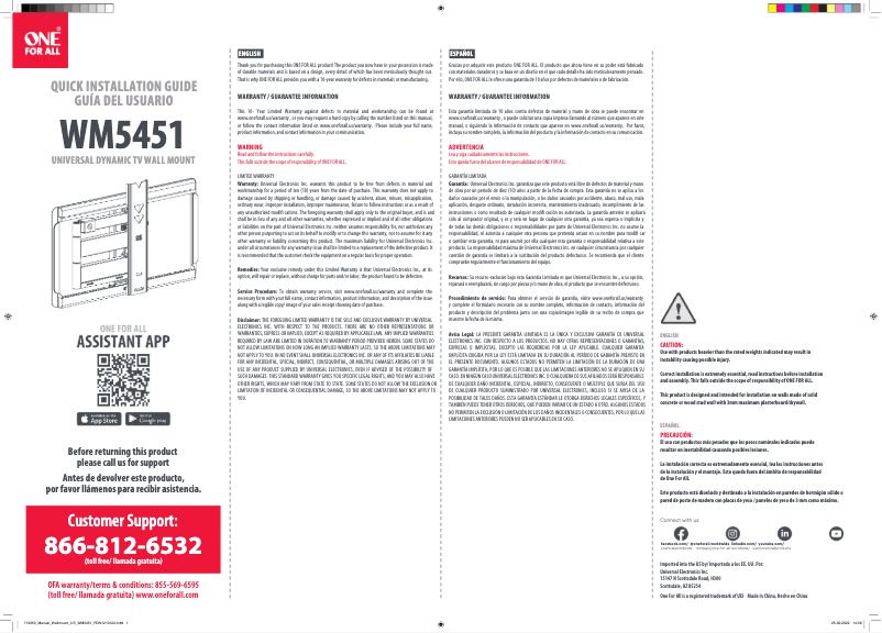Página nº 1 - Manual de usuario One for all WM 5451