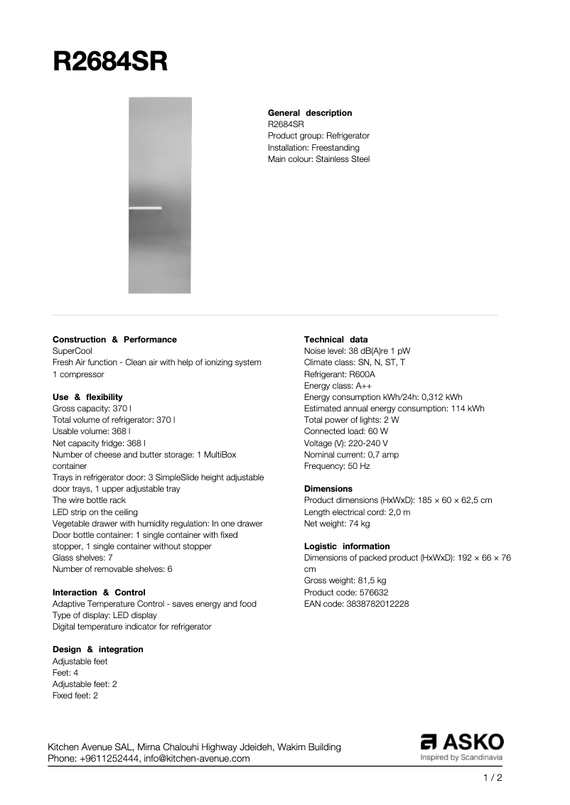 Página nº 1 - Ficha técnica Asko R2684SR