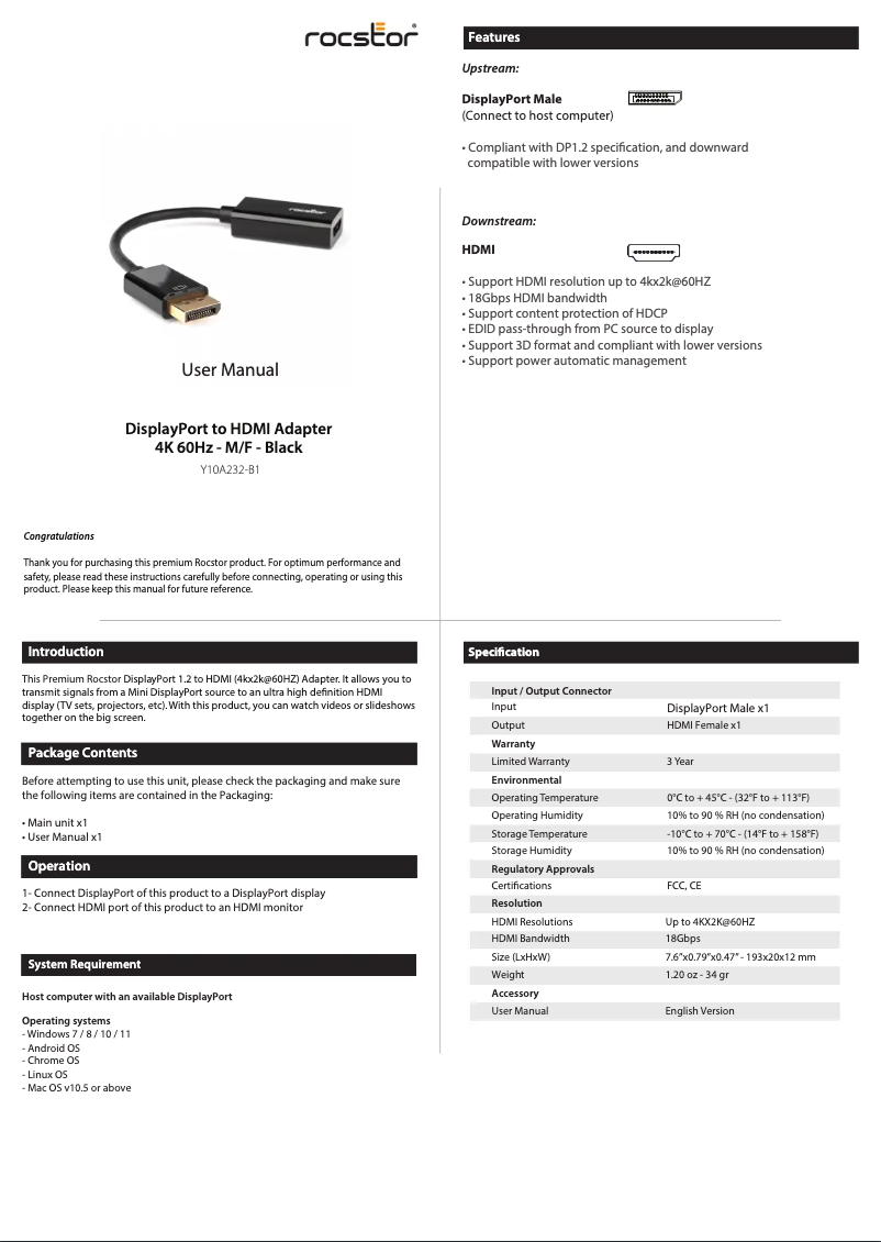 Página nº 1 - Manual de usuario Rocstor Y10A232-B1