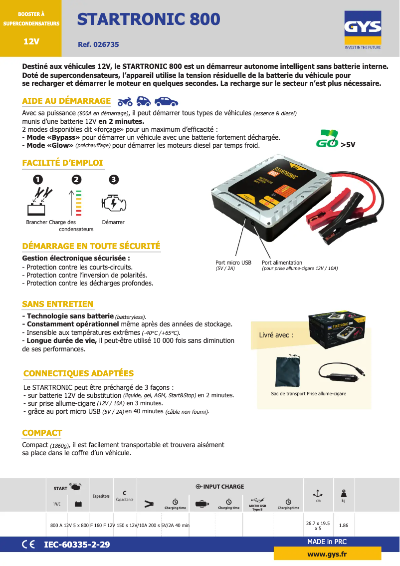 Página 1 del manual Ficha técnica GYS Startronic 800