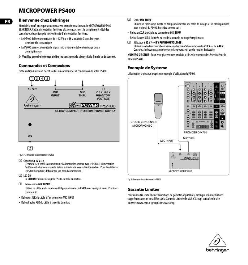 Página 1 del manual Manual de usuario Behringer MicroPower PS400