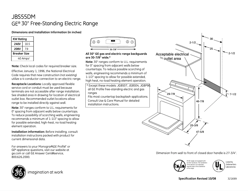 Página 1 del manual Ficha técnica GE JBS55DMCC