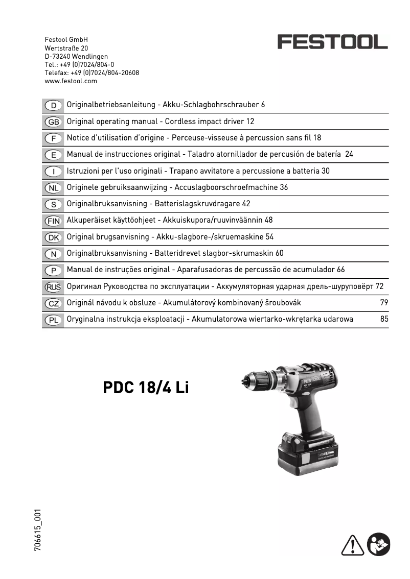 Página nº 1 - Manual de usuario Festool PDC 18/4 Li