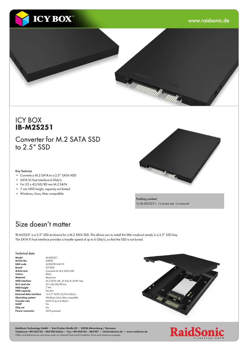 Página 1 del manual Ficha técnica Icy Box IB-M2S251